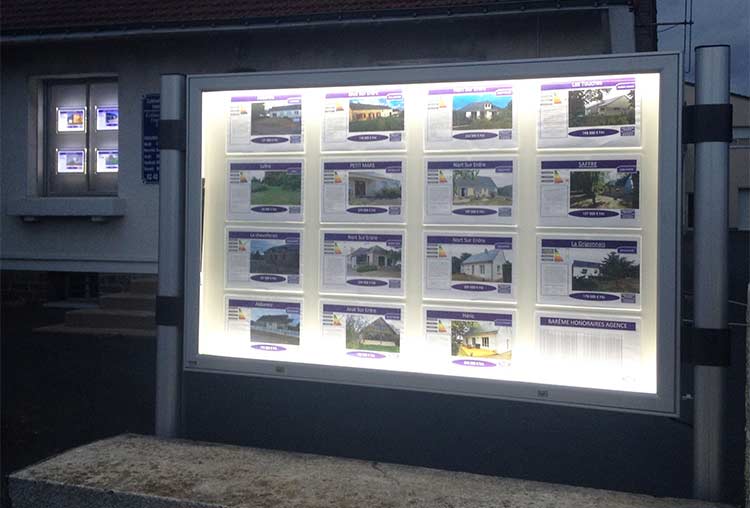 Porte-affiche LED pour agence immobilière